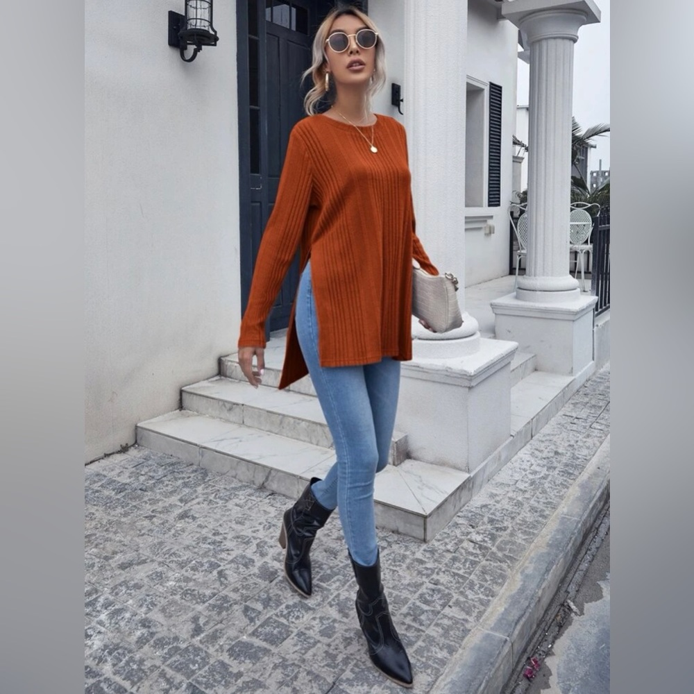 (2 for $10) Split Hem Rib-Knit Longline Top